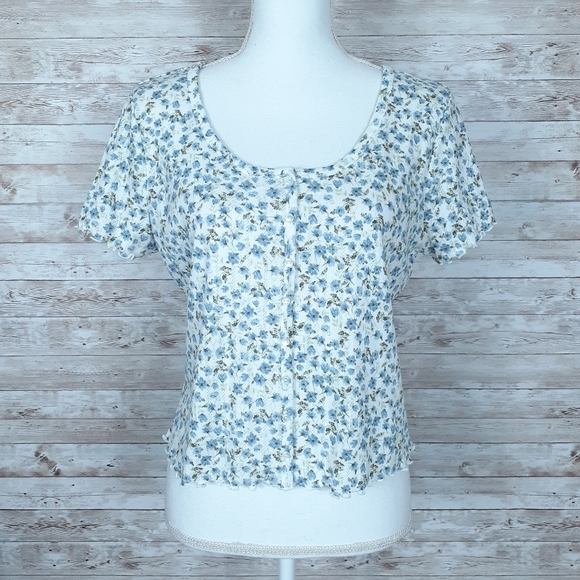 Hippie Rose Tops - Hippie Rose Crop Top XL Blue Floral 821